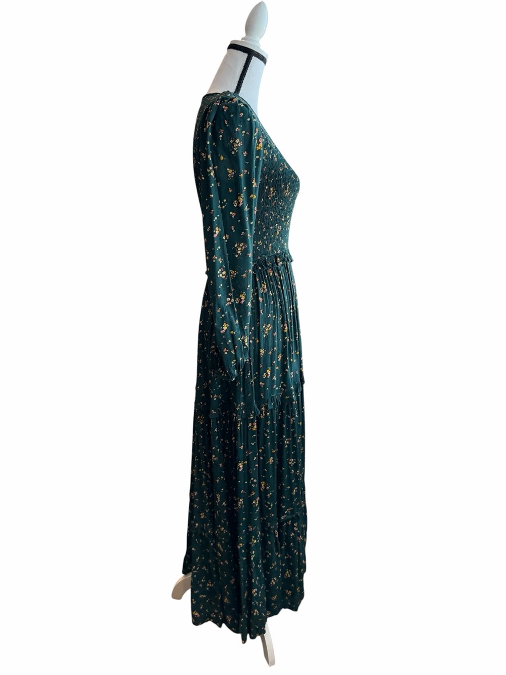 Easel Long Sleeve Tiered Maxi Dress Green with Floral Accents Size Small - Picture 5 of 17
